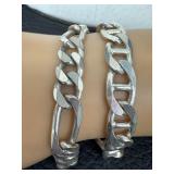 Pair of Large Link Sterling Silver Bracelets and a Sterling Silver Necklace including a Sterling Silver Mariner