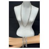 Pair of Large Link Sterling Silver Bracelets and a Sterling Silver Necklace including a Sterling Silver Mariner