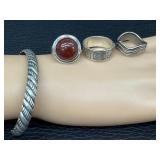 Vintage Sterling Silver and Silver Cuff Bracelet and Rings