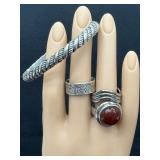 Vintage Sterling Silver and Silver Cuff Bracelet and Rings