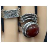 Vintage Sterling Silver and Silver Cuff Bracelet and Rings