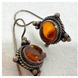 Large Amber Bead and Pair of Sterling and Amber Earrings