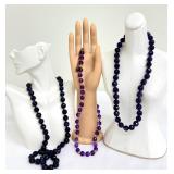 Three Strands of Purple Beaded Necklaces including an Amethyst Faceted Beaded Necklace with Sterling Clasp