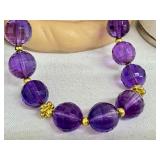 Three Strands of Purple Beaded Necklaces including an Amethyst Faceted Beaded Necklace with Sterling Clasp