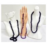 Three Strands of Purple Beaded Necklaces including an Amethyst Faceted Beaded Necklace with Sterling Clasp