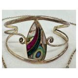 Vintage Turquoise and Sterling Silver Necklace and Vintage Mexico Sterling Bracelet