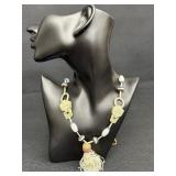 Vintage Chinese Carved Jade and Agate Necklace