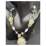 Vintage Chinese Carved Jade and Agate Necklace