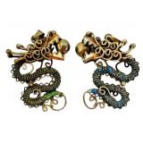 (2) Rare Vintage Chinese Export Silver Enamel Dragon Pendants