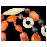 Vintage Hand Knotted Carnelian Agate Beaded Necklace with Silver Clasp
