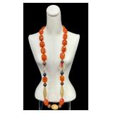 Vintage Hand Knotted Carnelian Agate Beaded Necklace with Silver Clasp