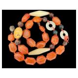 Vintage Hand Knotted Carnelian Agate Beaded Necklace with Silver Clasp
