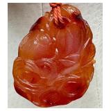 Vintage Heavily Carved Stone Pendant on Braided Cord