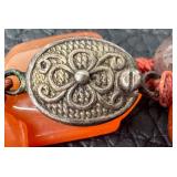 Vintage Hand Knotted Carnelian Agate Beaded Necklace with Silver Clasp