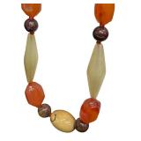 Vintage Hand Knotted Carnelian Agate Beaded Necklace with Silver Clasp