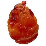 Vintage Heavily Carved Stone Pendant on Braided Cord