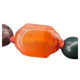 Vintage Hand Knotted Carnelian Agate Beaded Necklace with Silver Clasp