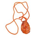 Vintage Heavily Carved Stone Pendant on Braided Cord