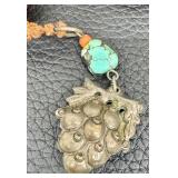 Vintage Chinese Cinnabar Beaded Necklace & Chinese Porcelain Pendant Tassel Necklace