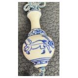 Vintage Chinese Cinnabar Beaded Necklace & Chinese Porcelain Pendant Tassel Necklace