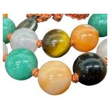 Vintage Hand Knotted Chinese Agate and Jade Beaded Necklace