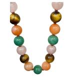 Vintage Hand Knotted Chinese Agate and Jade Beaded Necklace