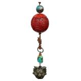 Vintage Chinese Cinnabar Beaded Necklace & Chinese Porcelain Pendant Tassel Necklace