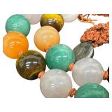 Vintage Hand Knotted Chinese Agate and Jade Beaded Necklace