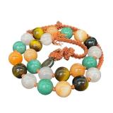 Vintage Hand Knotted Chinese Agate and Jade Beaded Necklace