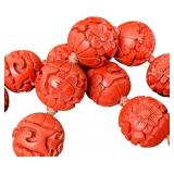 Vintage Chinese Cinnabar Beaded Necklace & Chinese Porcelain Pendant Tassel Necklace