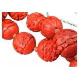 Vintage Chinese Cinnabar Beaded Necklace & Chinese Porcelain Pendant Tassel Necklace