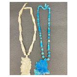 Two Vintage Carved Hard Stone Beaded Necklaces