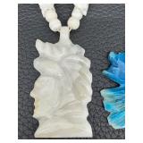 Two Vintage Carved Hard Stone Beaded Necklaces