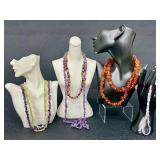 Assorted Beaded Necklaces including a Beaded Amber Necklace and Beaded Amethyst Necklace