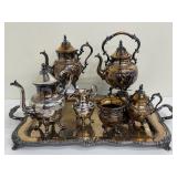 Vintage Goldfeder Silver Co. Footed Coffee / Tea Service Silver Plate Chased by Hand