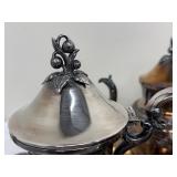 Vintage Goldfeder Silver Co. Footed Coffee / Tea Service Silver Plate Chased by Hand