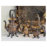 Vintage Goldfeder Silver Co. Footed Coffee / Tea Service Silver Plate Chased by Hand