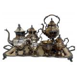 Vintage Goldfeder Silver Co. Footed Coffee / Tea Service Silver Plate Chased by Hand