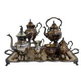 Vintage Goldfeder Silver Co. Footed Coffee / Tea Service Silver Plate Chased by Hand