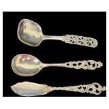 Three Vintage Norwegian Sterling Silver Utensils including Brødrene Mylius Tele Pattern