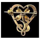 Antique 14k Opal and Seed Pearl Heart Shaped Brooch / Pin
