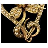 Antique 14k Opal and Seed Pearl Heart Shaped Brooch / Pin