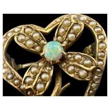 Antique 14k Opal and Seed Pearl Heart Shaped Brooch / Pin