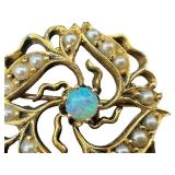 Antique 14k Pearl and Opal Brooch / Pin