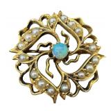 Antique 14k Pearl and Opal Brooch / Pin