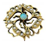 Antique 14k Pearl and Opal Brooch / Pin