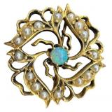 Antique 14k Pearl and Opal Brooch / Pin
