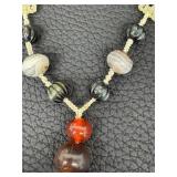 Vintage Chinese Necklace with Carved Devil’s Work Jade / Hardstone Pendants