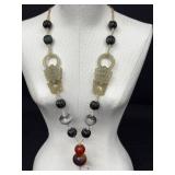 Vintage Chinese Necklace with Carved Devil’s Work Jade / Hardstone Pendants