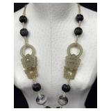 Vintage Chinese Necklace with Carved Devil’s Work Jade / Hardstone Pendants